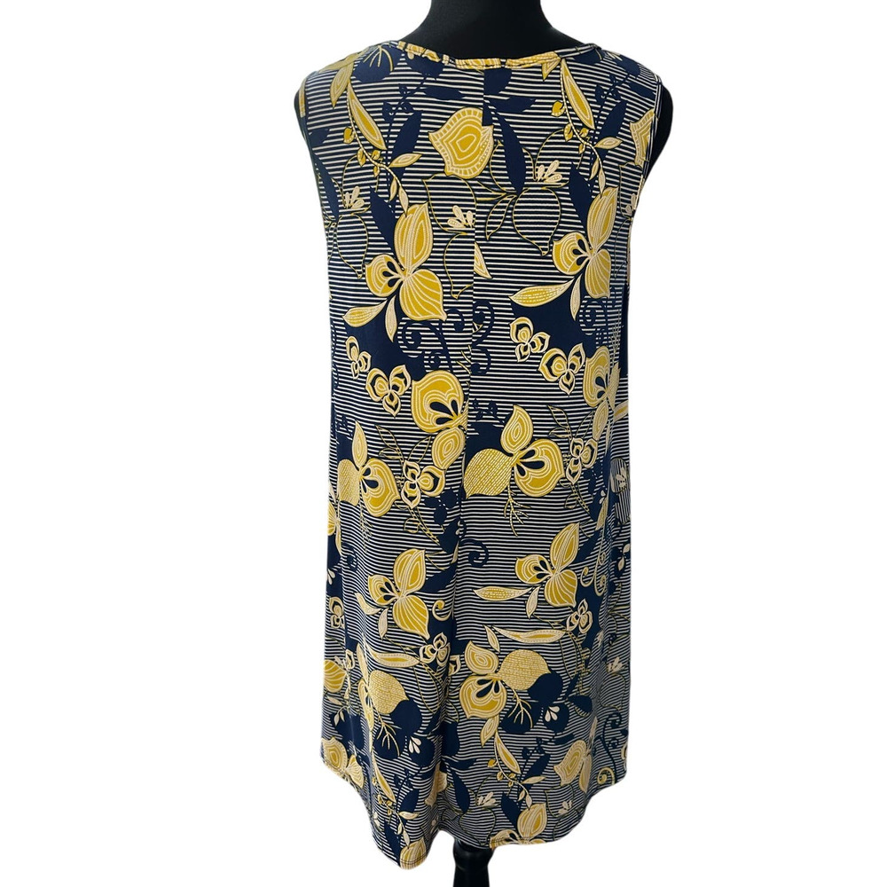 SJS Women’s Blue Yellow Tropical Floral Sleeveless Swing Dress Size M - Picture 4 of 8